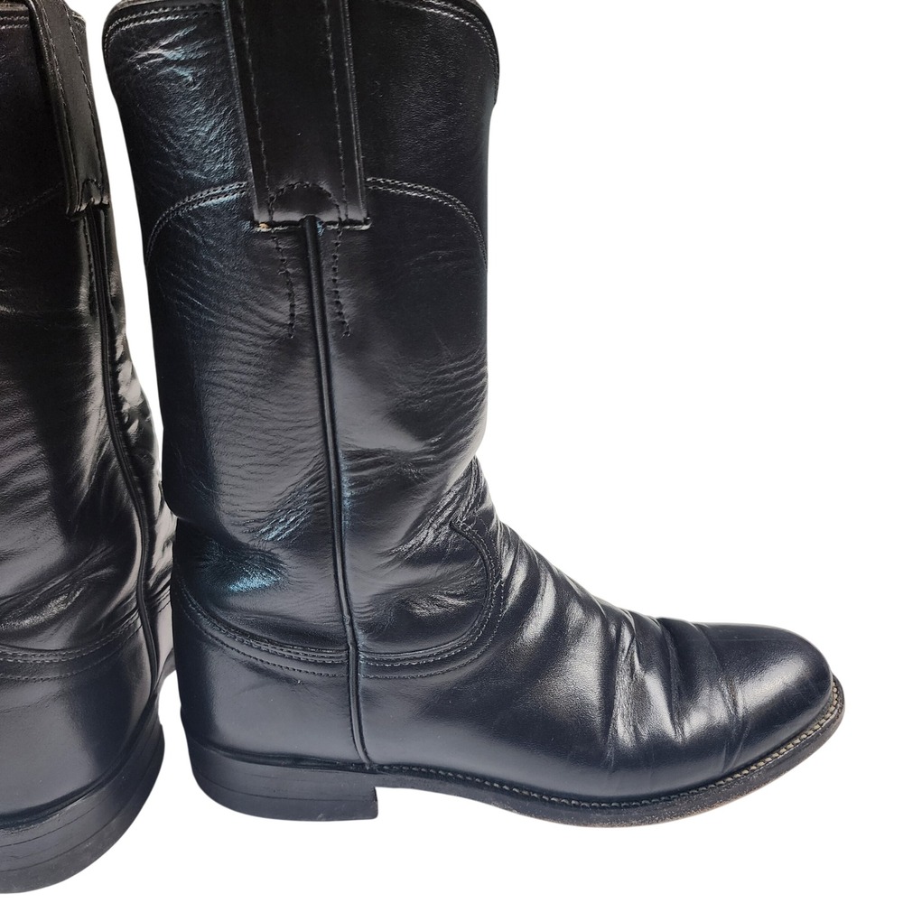 Justin Ropers Black Leather Boots Womens 6.5B Cowboy Western Rodeo USA Vintage - Picture 12 of 14